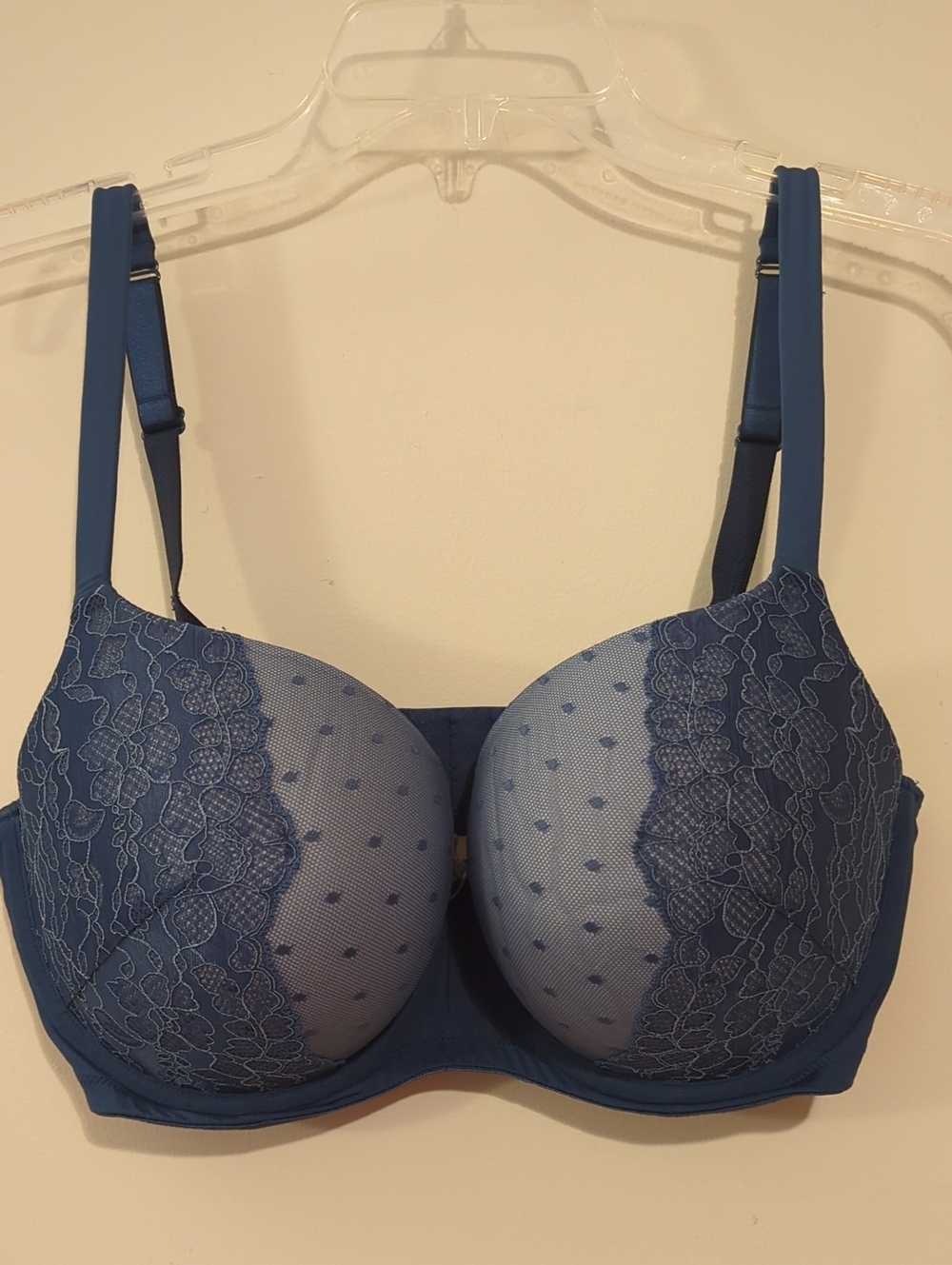 Cacique Lace & Mesh Full Coverage Bra in Blue Boost Balconette